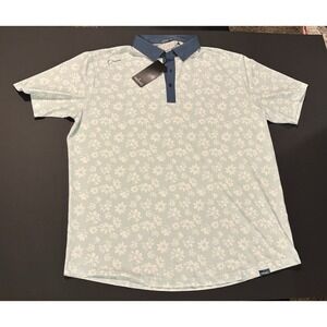 Primo Frosted Floral Classic Polo Golf Lightweight Stretch Mens 2XL Blue NWT
